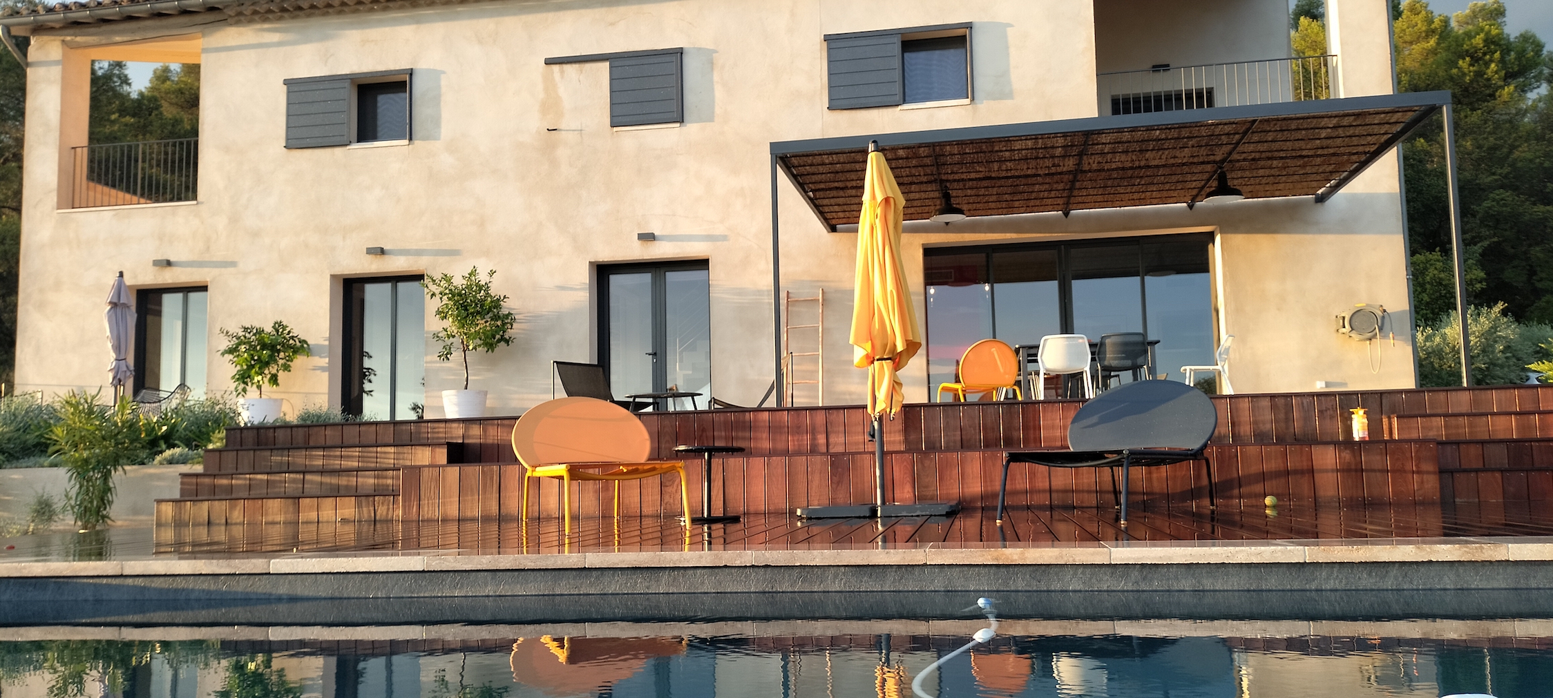 Pool and olive groves from garden